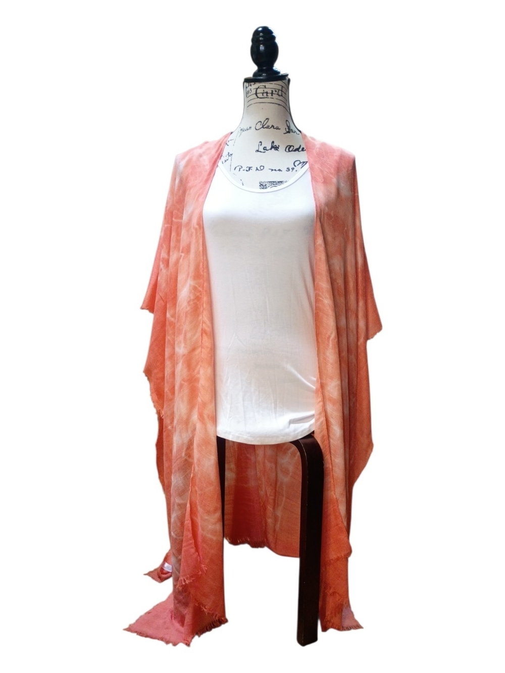 #1217 Lightweight Peach Tie-Dye Kimono Cardigan